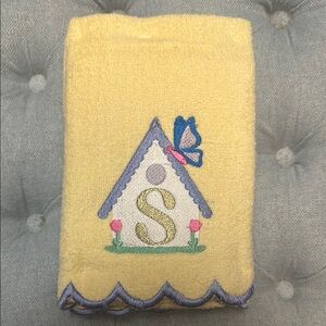 ☀️ Yellow Embroidered Hand Towels (2) with Butterfly and House Design